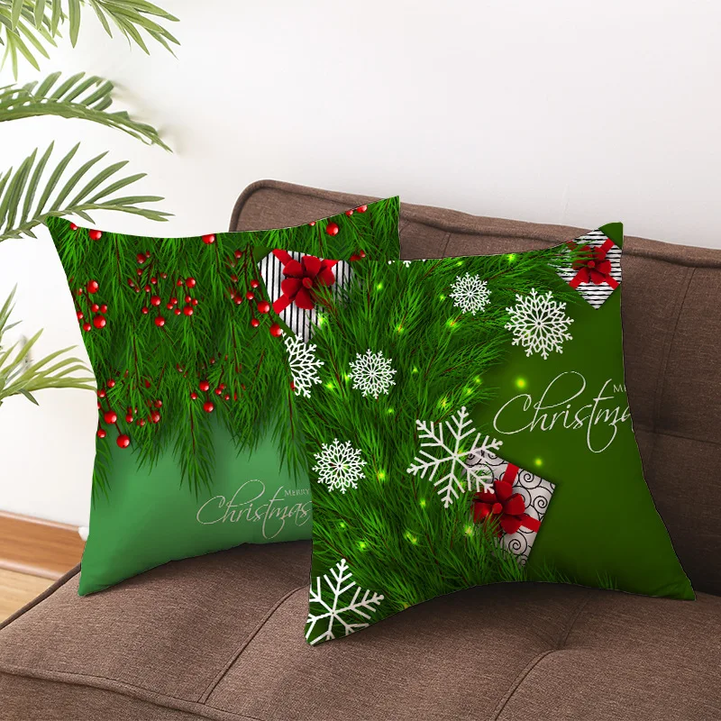 Рождественская наволочка 45*45 зеленая декоративная подушка из полиэстера с