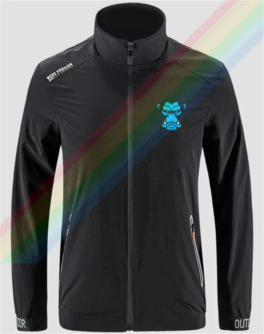 

Hand-drawn Blue Face Of A Gorilla Slim Sport Jacket Men's Outdoor Zippered Comfortable Soft Jacket Men's Casual Front Printing