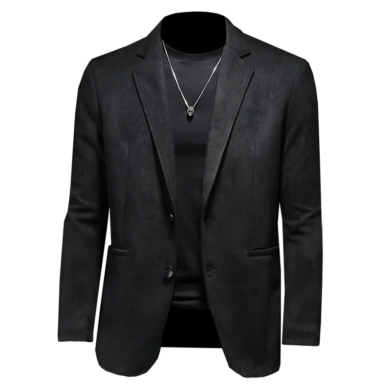 Весна-осень черный серый мужской высококачественный замшевый пиджак