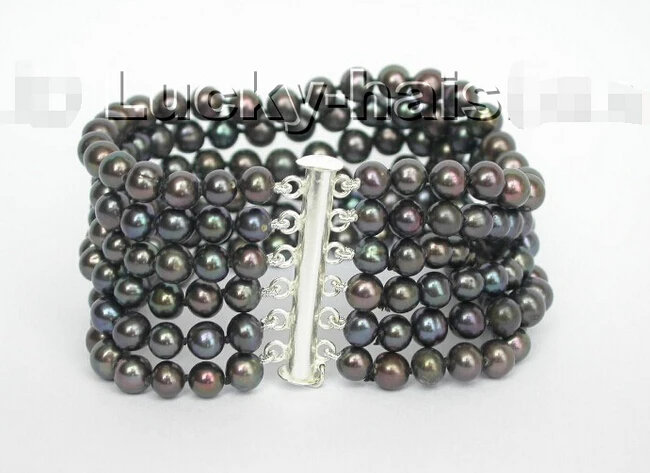 914+++Genuine 6row round black freshwater pearls Bracelet | Украшения и аксессуары