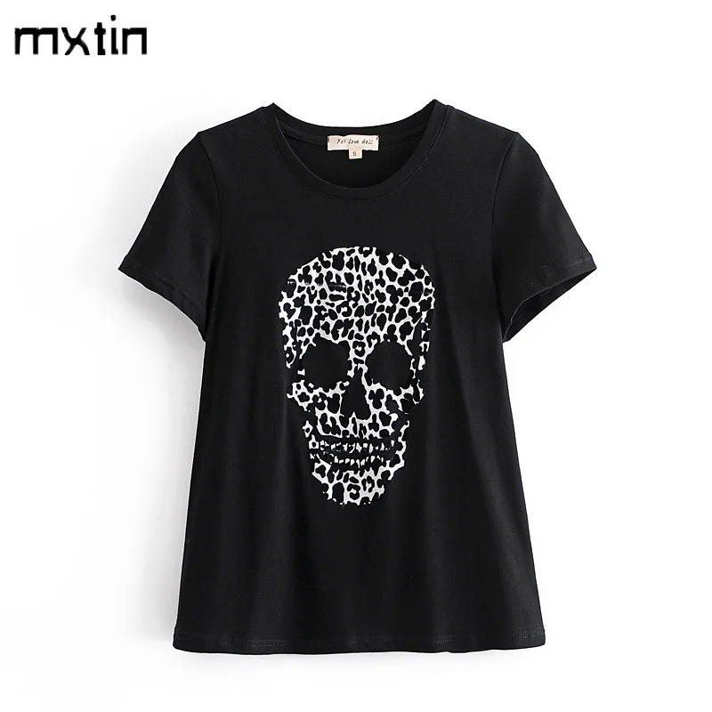 

2021 Women Summer Skulls Print T Shirt Casual Street Short Sleeve O-neck Female Tees Ladies Harajuku T-shirts