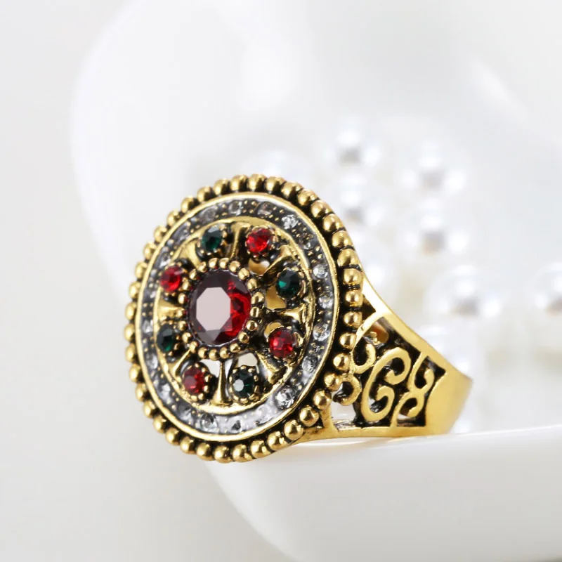 Винтажные хрустальные цветы кольцо античное золото цвет турецкие металлические