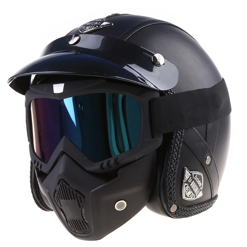 

Из искусственной кожи 3/4 шлемы с открытым лицом Винтаж мотоцикл шлем для езды на мотоцикле с маска