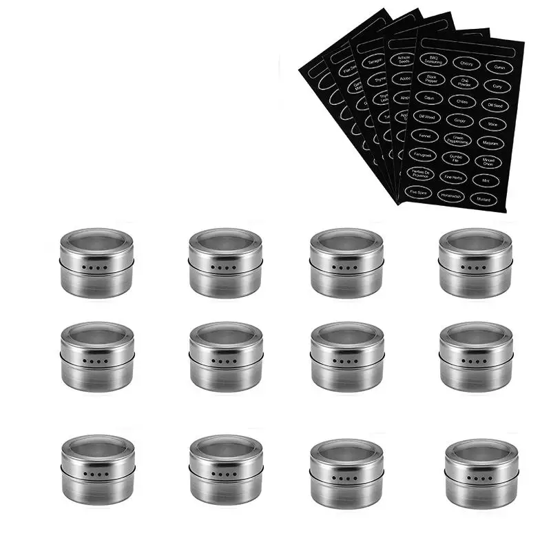 12 pcs Крышка для специй Магнитный оловянный горшок пряный соус для хранения контейнерные горшки кухонные специи держатель для перца приправа спреи инструменты для специй баночка - Цвет: 12 pcs