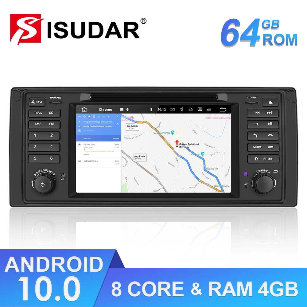 Автомагнитола Isudar 1 Din Android 10 для BMW 5 серия E39 Восьмиядерный процессор ОЗУ 4 Гб ПЗУ 64