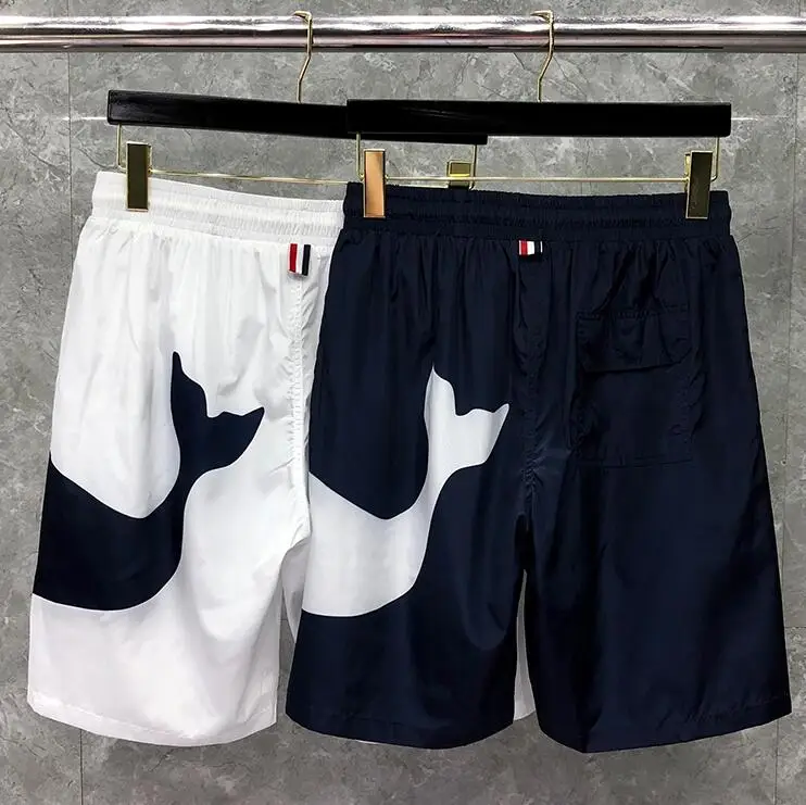 

TB 2021 Fashion THOM Brand Casual Shorts Men Summer Loose Beach Shorts Thin Quick Dry Whale Pattern Blue Sport Shorts Ins