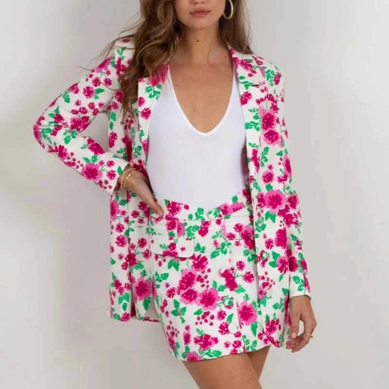 

2021 Autumn V-neck Holiday Floral Woman Chic Women Sexy Blazer