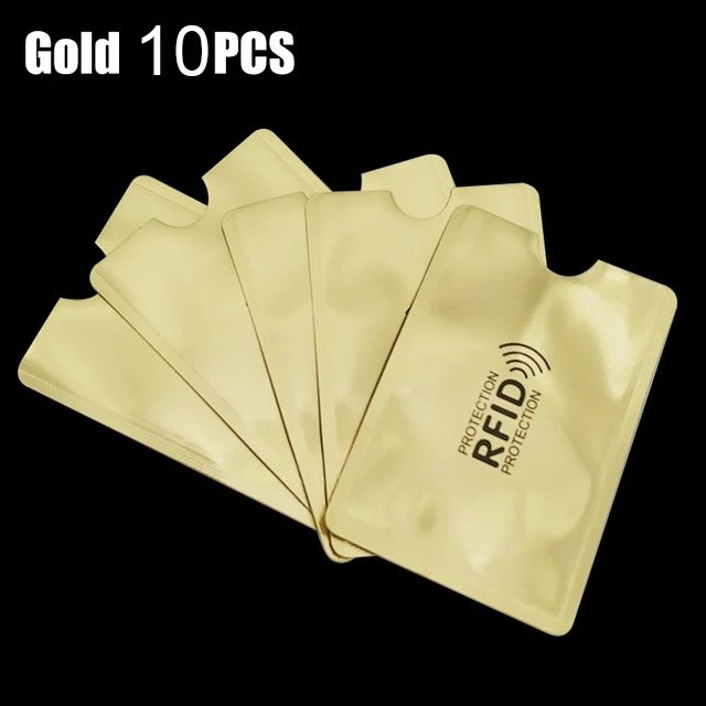 Gold 10 pieces 10 шт. Анти Rfid Блокировка ридер Обложка для карт алюминиевая фольга кредитный держатель для карт Защита ID банковский Чехол для карт безопасная упаковка канцелярские принадлежности - Цвет: Gold 10 pieces