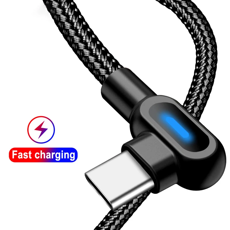 

QICHSHJIN Micro USB Type C 1M 2M Fast Charging 90 Degree Cable For Samsung S8 S9 Xiaomi Huawei Microusb USB-C Charger Cord Kabel