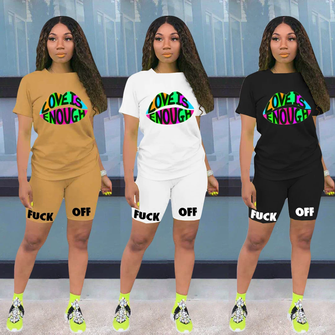 

Y8082 summer European and American women's fashion commuter trend letter printing sports casual temperament sexy two-piece suit