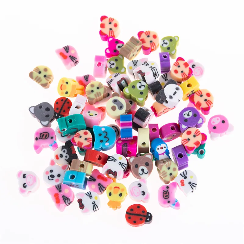 50pcs/lot Cute Animal Heart Smile Face Polymer Clay Spacer Beads for DIY Jewelry Making - Mixed Designs  image 3