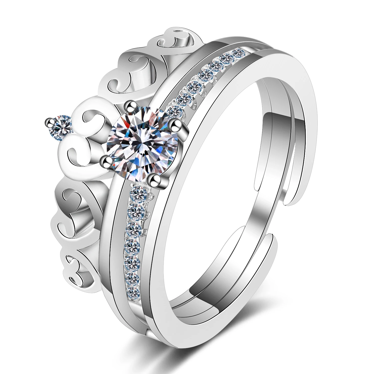

DUQ Moissanite Ring 925 Silver Excellent Flower Cut 0.5ct Diamond 2-in-1 Four pawls Engagement Gift Crown Party Rings for Lady