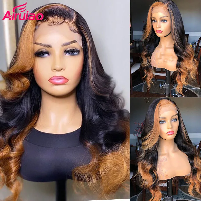 

Lace Front 13x4 Human Hair Wig Highlight Honey Blonde Ombre Color Deep Body Wave Wigs For Women Pre Plucked 180 Density