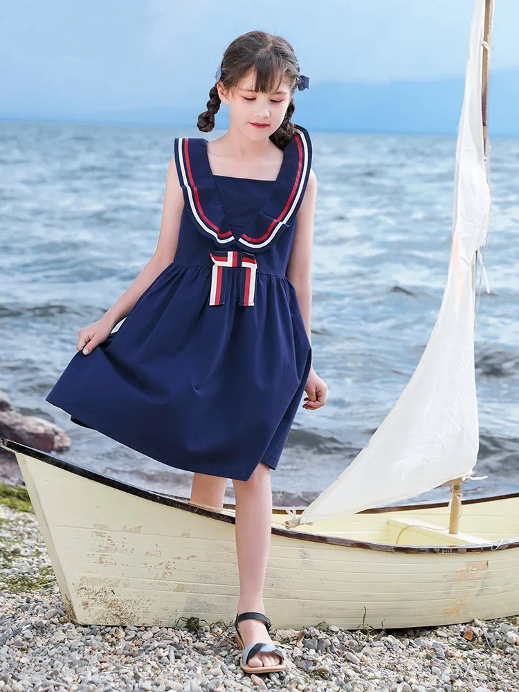 

Summer Vacation Beach Dress For Girls Fashion Sleeveless Mid Length Dresses 3-14 Years Children Kids Travel Daily Clothes