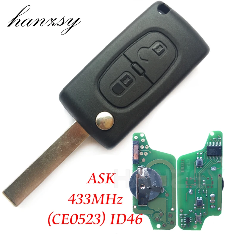 

2 Buttons 433MHz Remote Key For PEUGEOT 807 407 207 307 308 Car Flip Folding Key ID46 Chip CE0523 HU83/VA2 blade