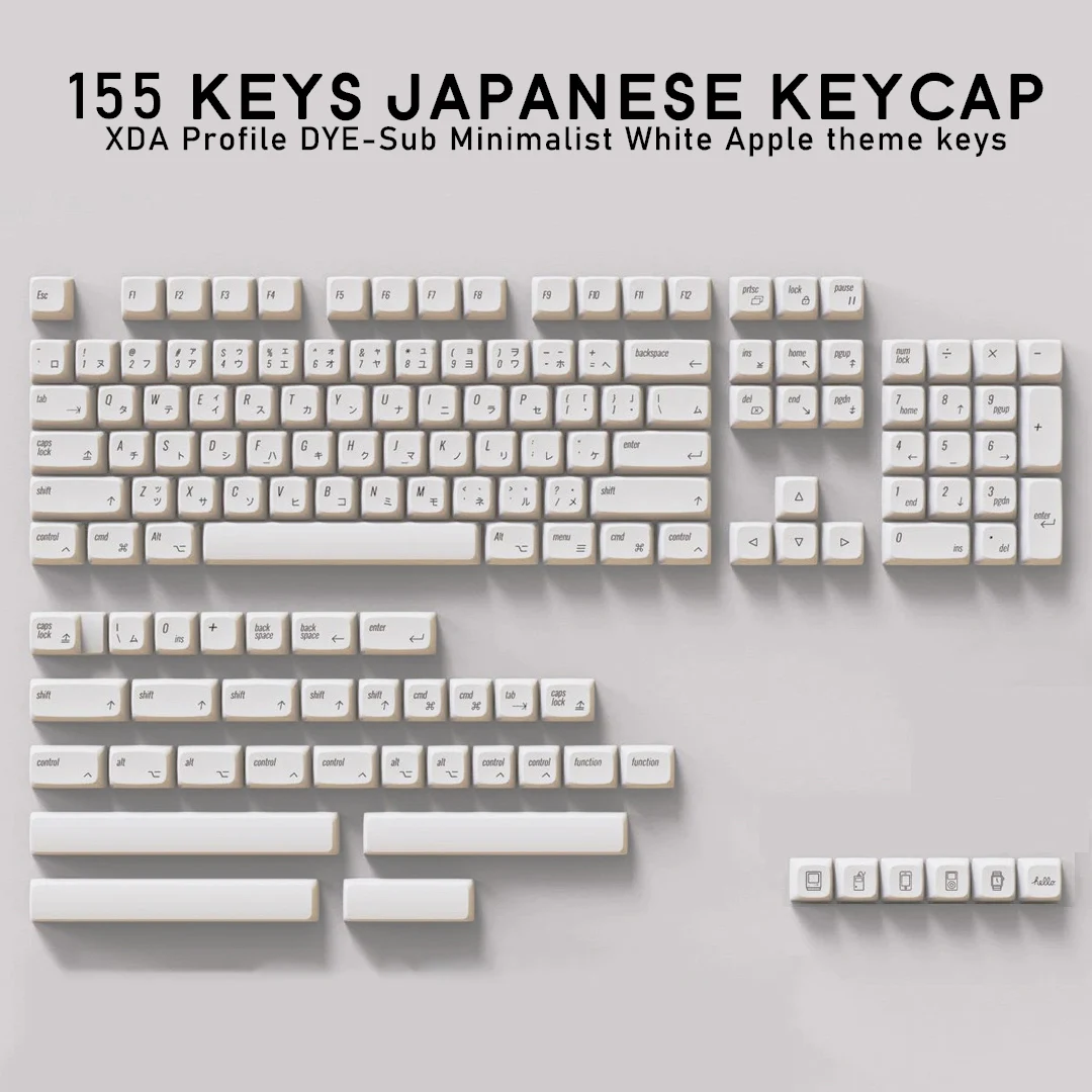 

135/155 Keys PBT DYE-Sub XDA Profile Japanese Keycap Minimalist White Theme Minimalist Style Suitable For Mechanical Keyboard