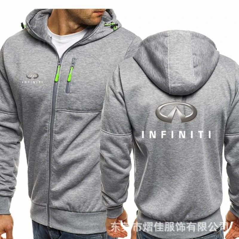 

2021 NEW Men Infiniti Logo Print Casual Hip Hop Harajuku Long Sleeve Hooded Sweatshirts Mens zipper Jacket Man Hoody