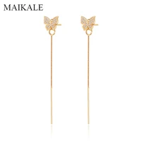 maikale trendy butterfly stud earrings with ear line gold chain long earrings for women jewelry fashion accessories gifts