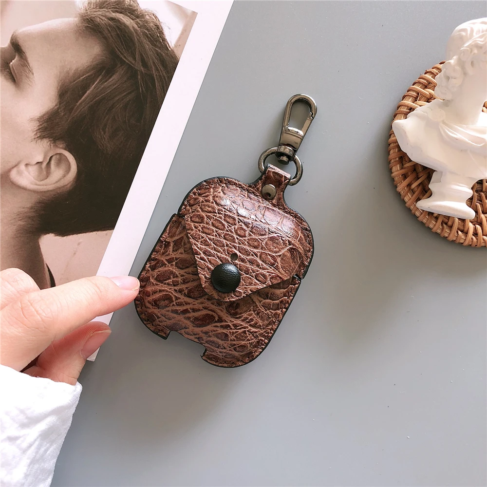 Brown Чехол из крокодиловой кожи для Airpods 1 2 Bluetooth беспроводные наушники ретро PU кожаный чехол для AirPods 1 2 Крышка гарнитура зарядная коробка - Цвет: Brown