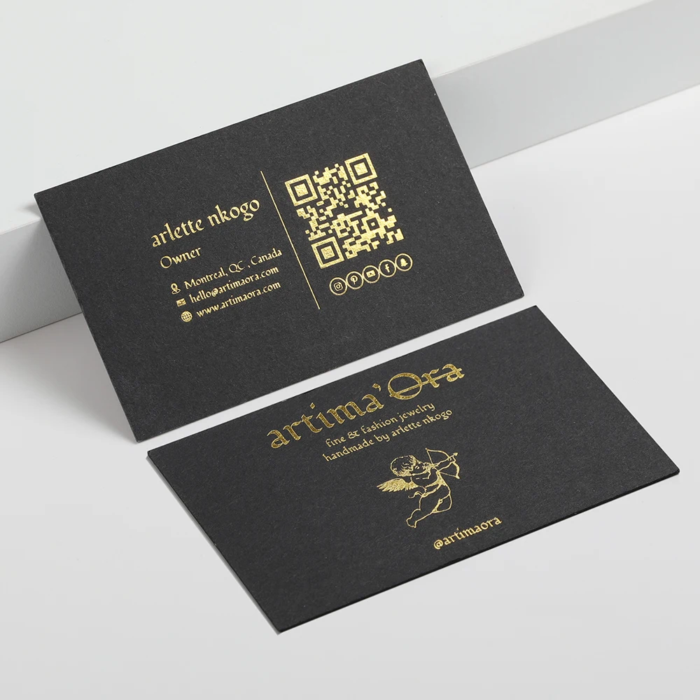 Gold Business Cards Printed On 500gsm Uncoated Black Paper Foil On Double Sided Name Card (Matte Gold) Free design