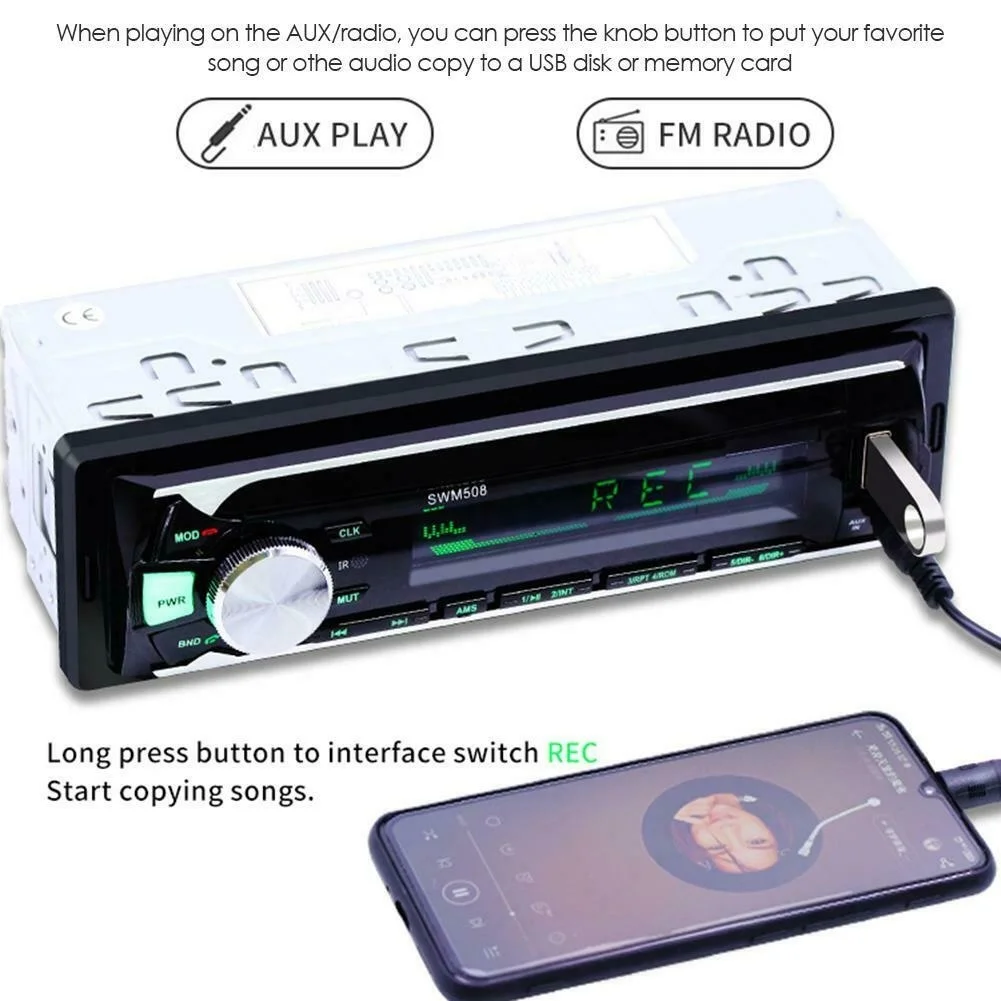 Автомобильный стереопроигрыватель 1DIN Bluetooth MP3 плеер AUX USB аудио копировальный