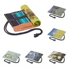 Холщовая Сумка для хранения с художественным принтом в стиле ретро, чехол для ручек и карандашей с подсолнухами Ван Гога, 1224364872 отверстий, школьные принадлежности для студентов