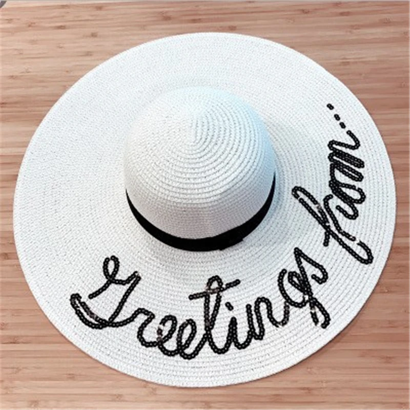 

Summer Women Hat Big Brim Fisherman Straw Hat Solid Letter Sun Protection Hat Fashion All-Match Outdoor Star Same Style Lady Hat