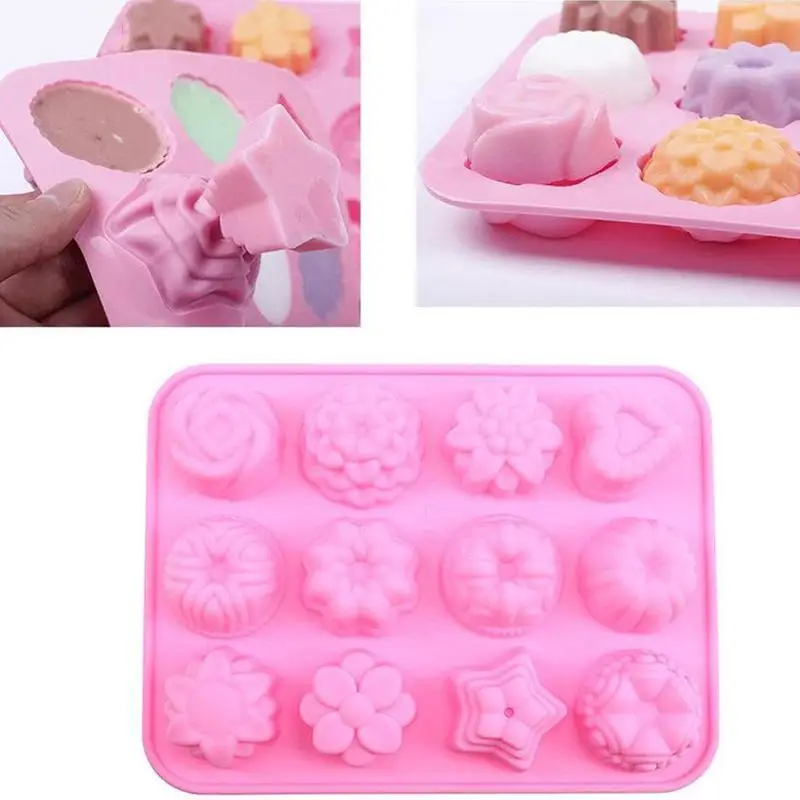 

12 Cavity Cake Baking Mould Food Grade Silicone Soap Baking Tool 3D Candy Mold Tray DIY Molds Chocolate Supplies Pan Making B1F5