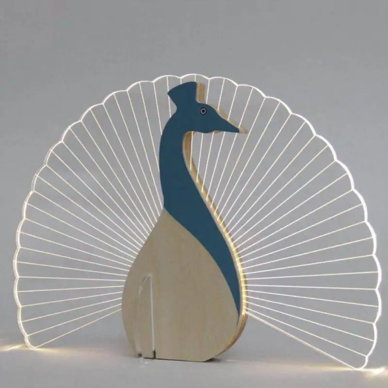 

2021 Pop Whale Peacock Wooden Decoration Transparent Acrylic LED Decorative Light Home Decoration Pelican Lighting Decoration