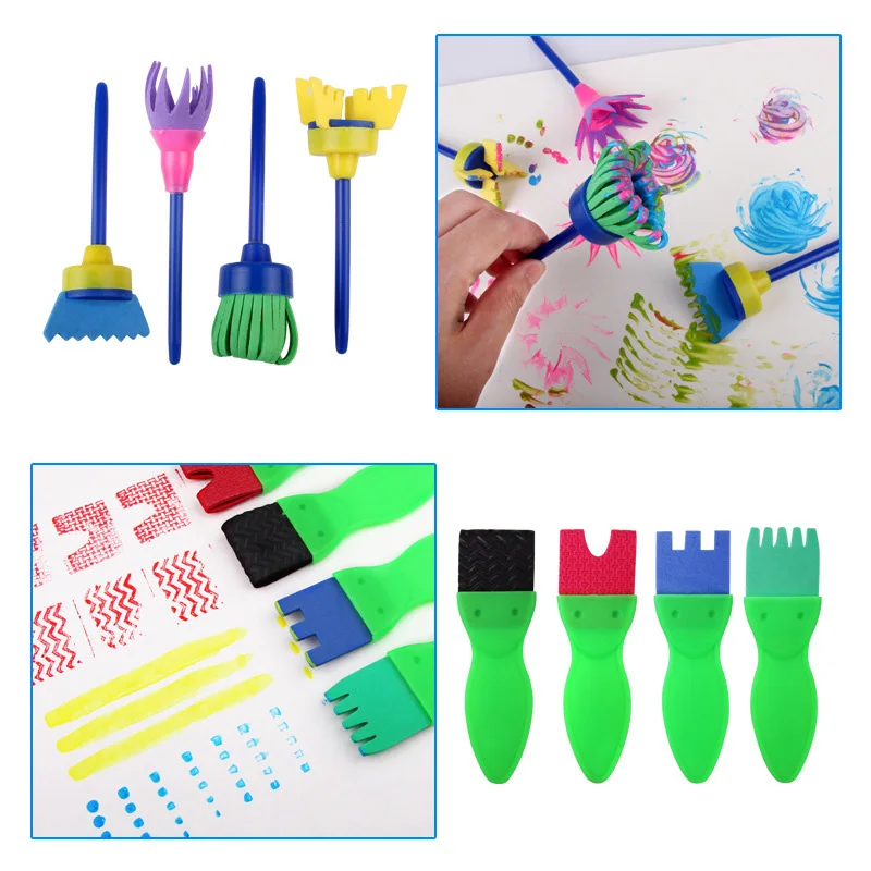 

25pcs/lot Kids Sponge Painting Brush Set Paint Waterproof Apron Toys Crafts Kits For DIY Sponge Paint Brush Flower Stamp