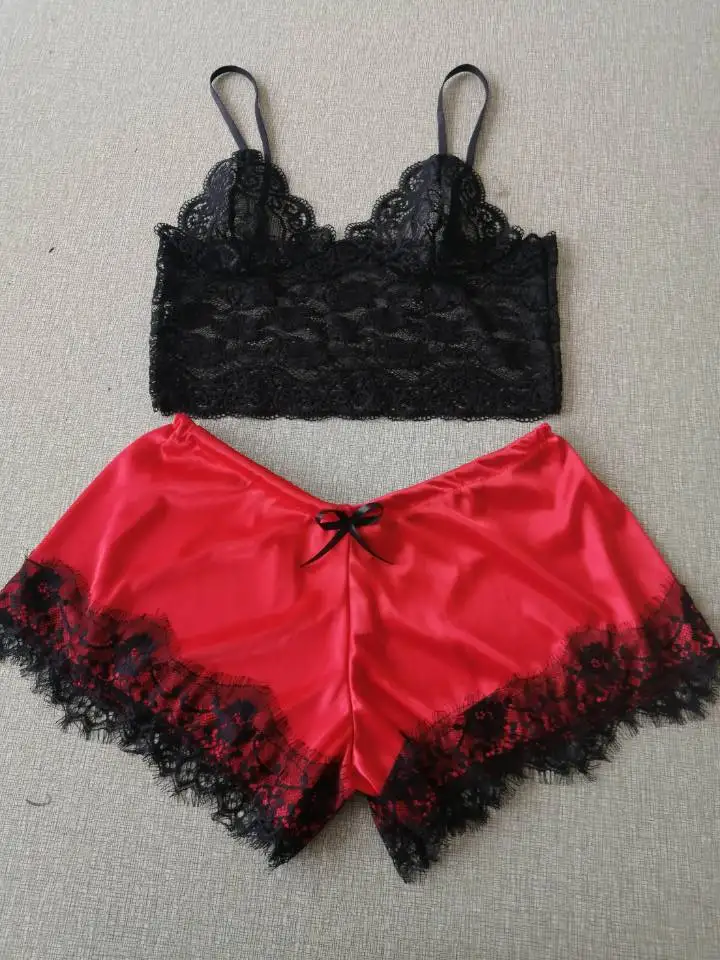 Женский пикантный кружевной топ с V образным вырезом и шорты высокой