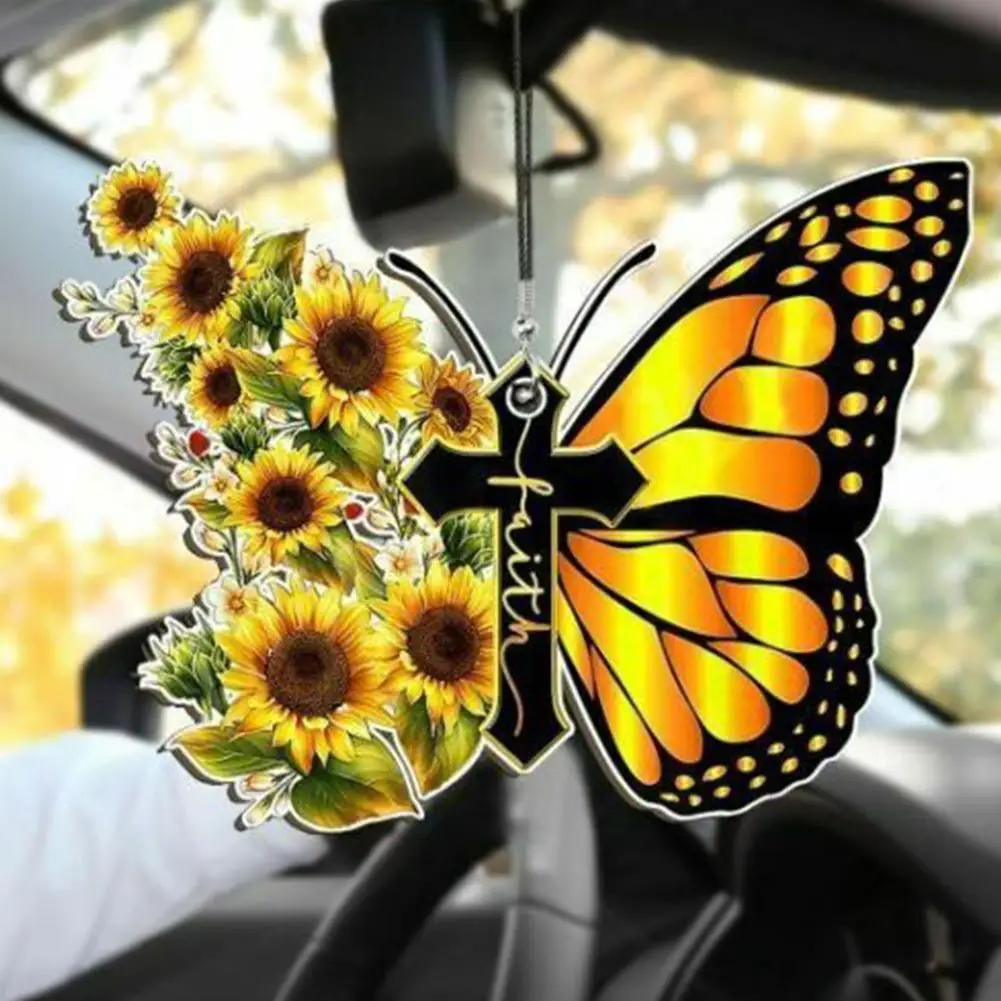 

Butterfly Sunflower Cross Car Pendant Interior Rearview Mirrors Ornament Wall Window Decor New
