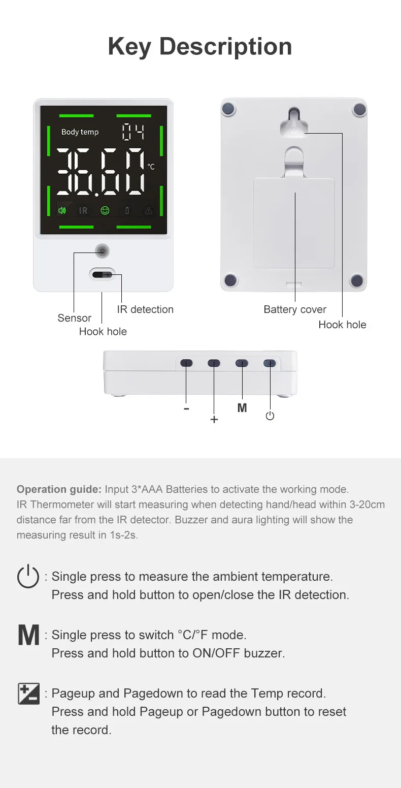 Настенный висячий Термометр Бесконтактный автоматический интеллектуальный