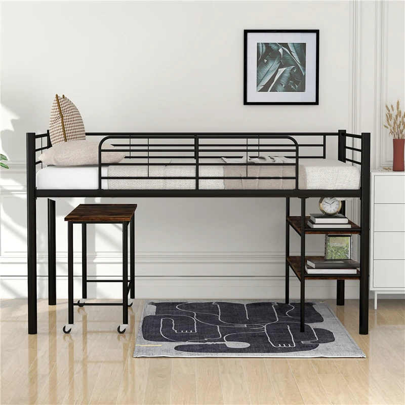 

Металлическая Лофт-кровать с подвижным столом, металлическая рама, сборная двойная кровать с Полноразмерным поручнем и лестницей для взрос...