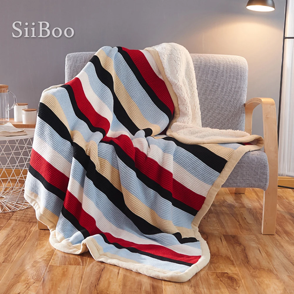 

Europe rectangle style winter thick lambskin cotton striped blanket for bed sofa chair frazadas para cama battaniye SP5803