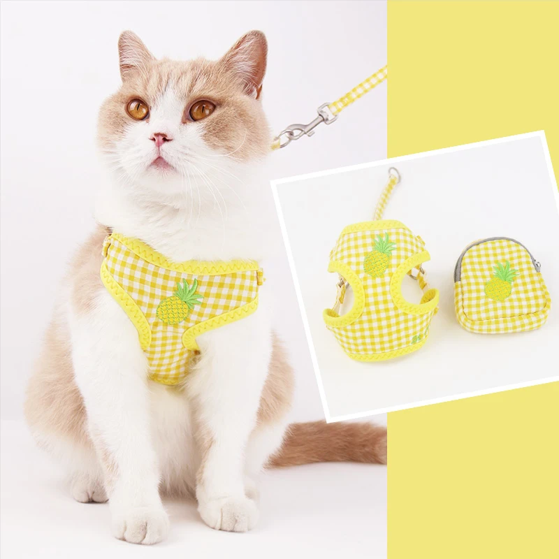 

Adjustable Cat Dog Harness Leash Snack Bag Lead Walking Fruit Printed Pet Vest Chest Straps Shitzu Accessories Toys Small Puppy