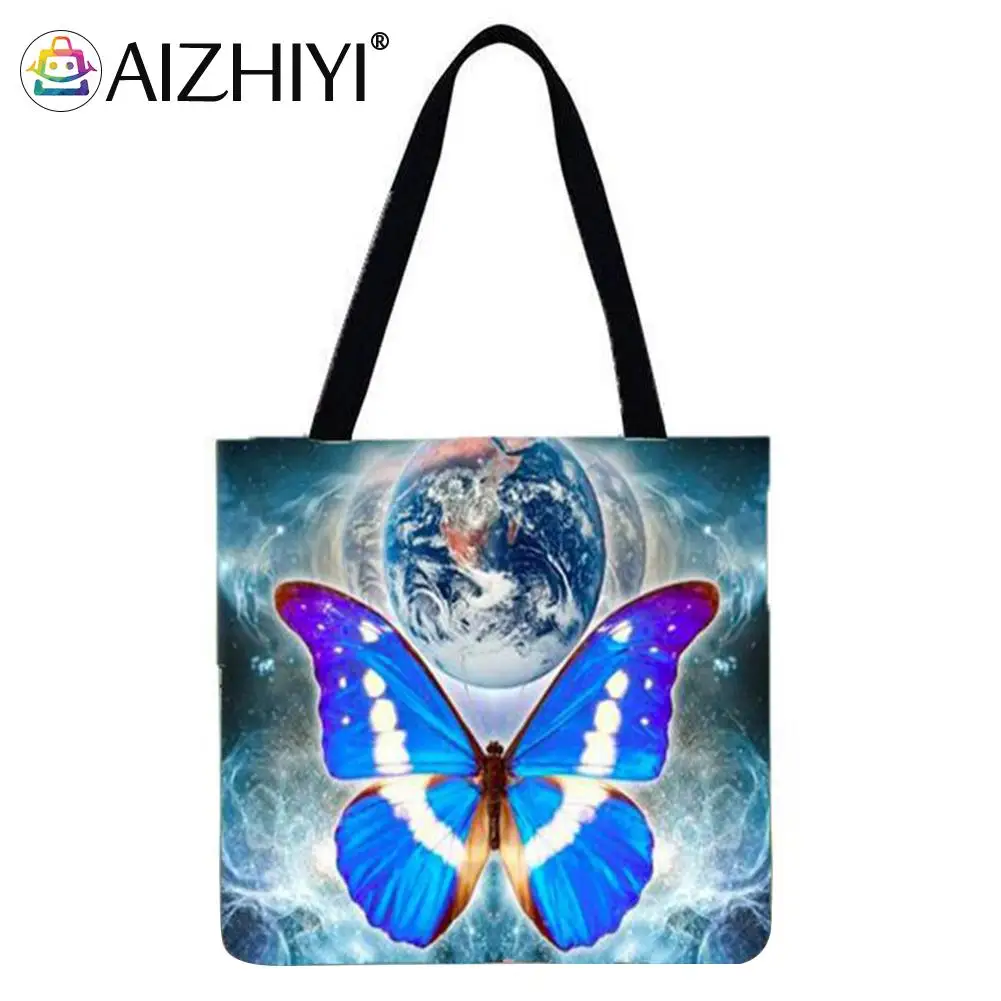 

Butterfly Printed Shoulder Shopping Bag Casual Ladies Large Capacity Tote Handbags
