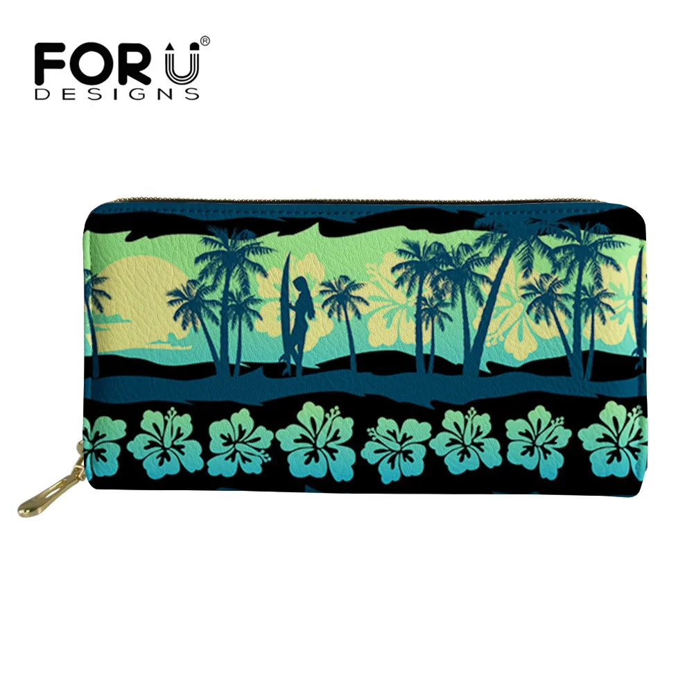 

FORUDESIGNS Tropical Frangipani Palm Tree Pattern Female Fashion Wallet Women Purse Travel Lady Money Bag Card Holder Coin Case