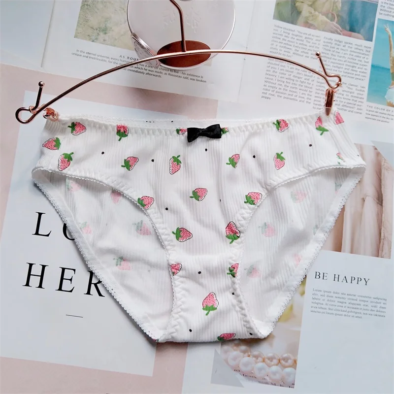Strawberry Новые японские миниатюрные трусики с принтом клубники вишни арбуза, мягкое нижнее белье с бантом для сестры, милые дышащие трусы для девочек-подростков - Цвет: Strawberry