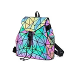 Женский Светящийся рюкзак с геометрическим узором, клетчатые женские рюкзаки с блестками для девочек-подростков, сумка на шнурке, голографический рюкзак