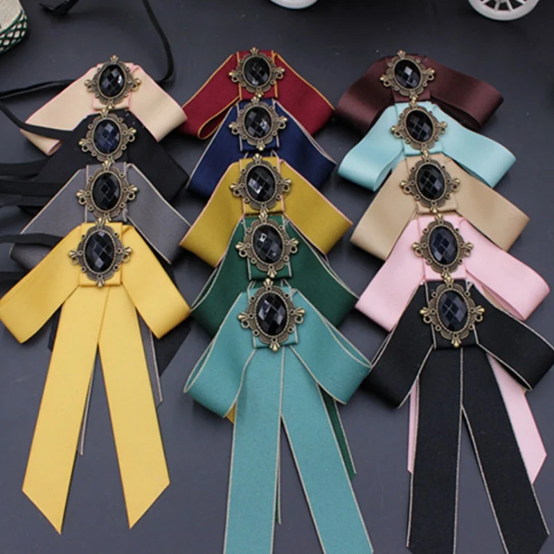 

Pajarita grande de moda para mujer, Collar de cinta de borla de cristal con broche, Pin de Collar de joyería de disfraz elegante