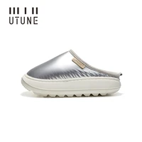 utune warm down cloth slippers women winter shoes home men indoor plush sneakers soft eva anti slip thick sole platform mules