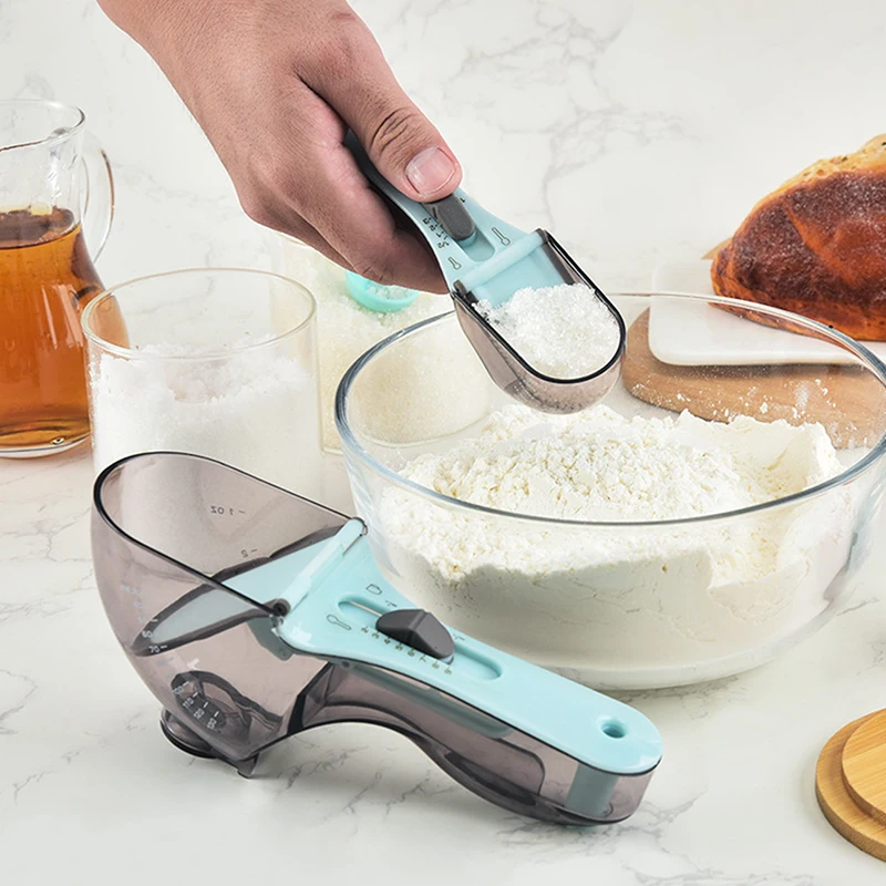 

New Adjustable Measuring Spoons with Scale Plastic Measuring Scoops Cups for Baking Cooking Accessories Kitchen Measuring Tools