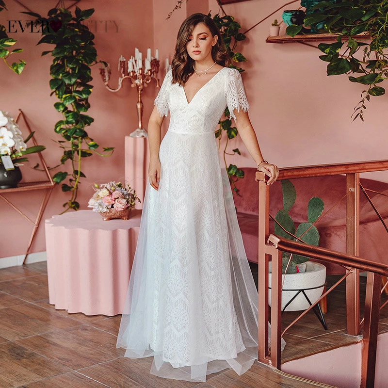 Платье Ever Pretty свадебное длинное с V-образным вырезом элегантное белое пляжное