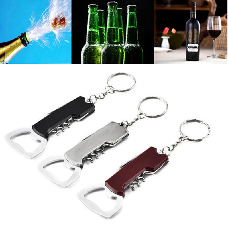 

Creative Wine Bottle Opener Keychain Stainless Steel Multifunctionial Wooden Handle Opener Portable Wine Beer Opener