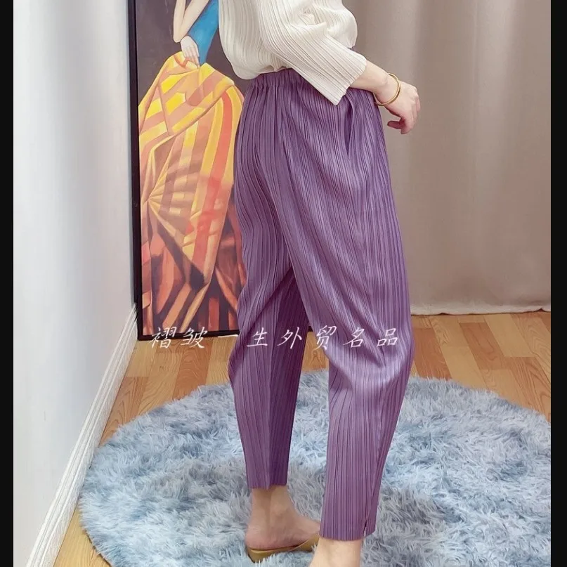 HOT SELLING Miyake fashion Spring and summer mid waist solid All-match thin harem pants IN STOCK