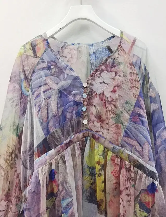 

Women Long Sleeve Chiffon Dress Set 2021 New Spring Summer V Neck Flower Printed Mini Sweet Dresses Robes