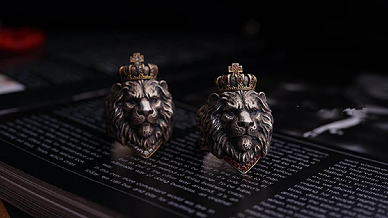 Модное Новое Винтажное кольцо с короной и львом, мужское кольцо с крестом и головой льва, властное мужское кольцо