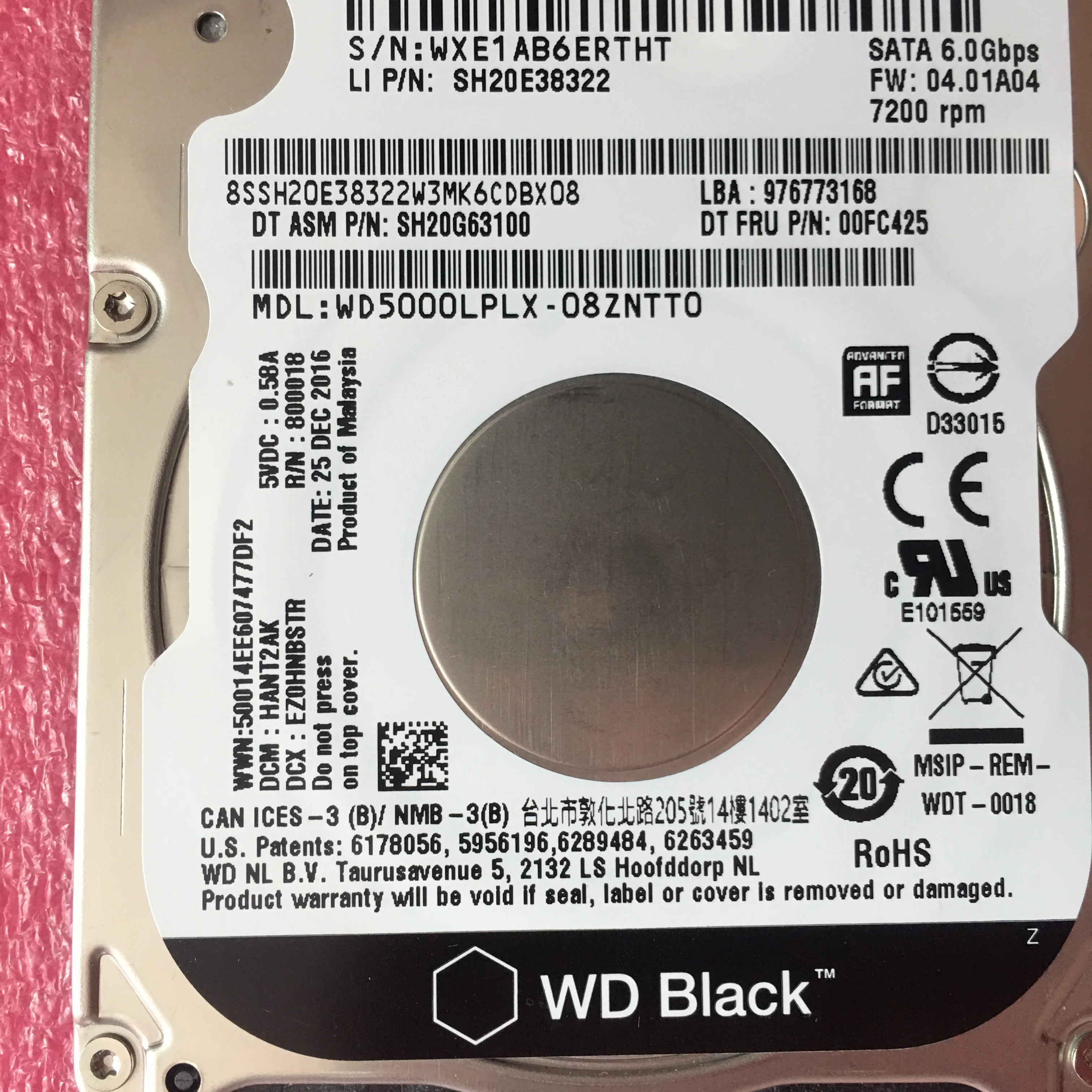 Для жесткого диска WD HDD 500G 7200M SATA для ноутбука 00FC425 WD5000LPLX 08|Оперативная память| |