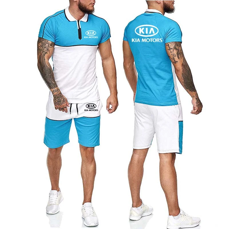 

2020 New Casual Summer Mens T-shirt KIA Car Logo Printing Short Sleeve High Quality Cotton Mens T-shirt pants 2 piece suit